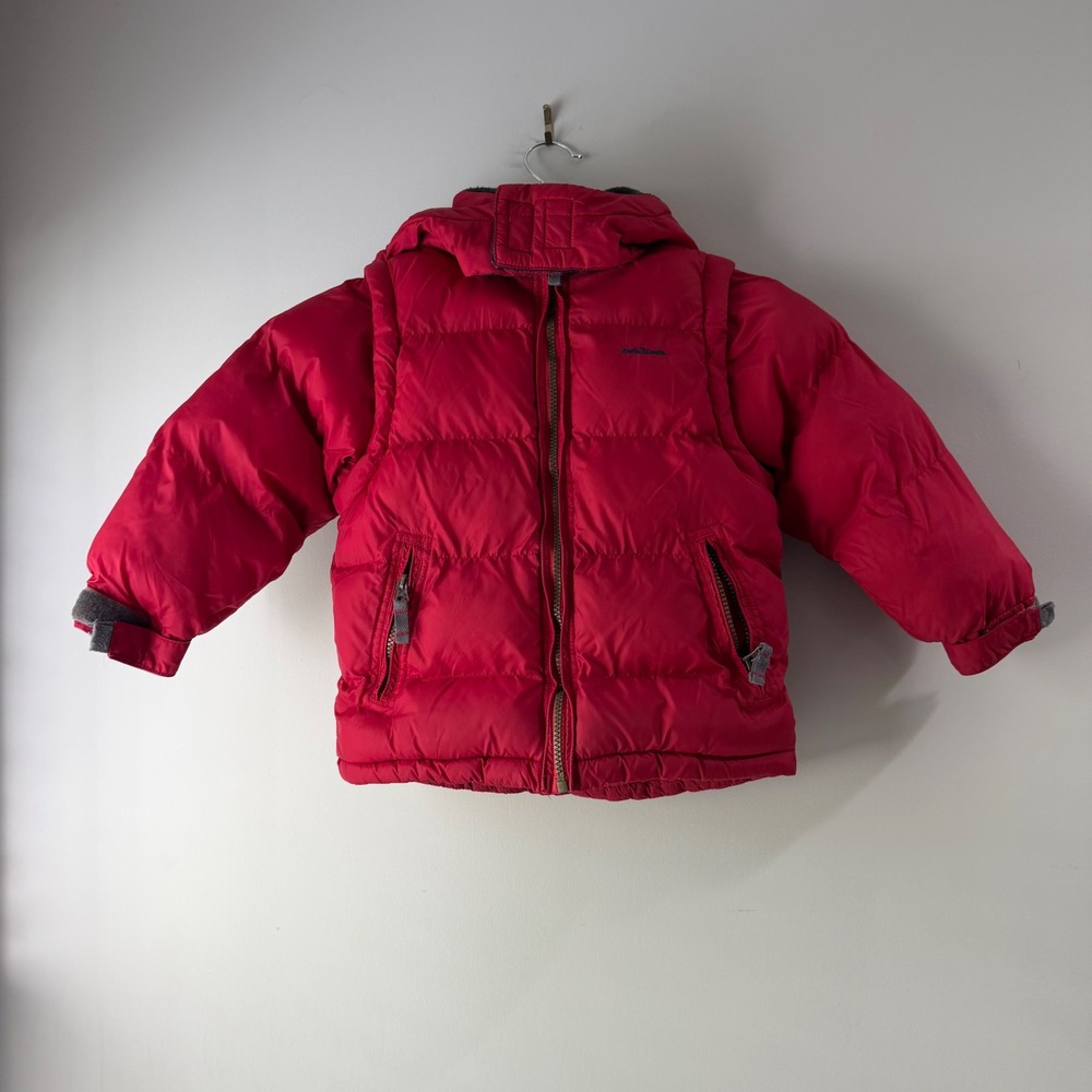 OshKosh Puffer Jacket Kids M 5-6 Red Good Fleece Lined Hooded Quilted Coat